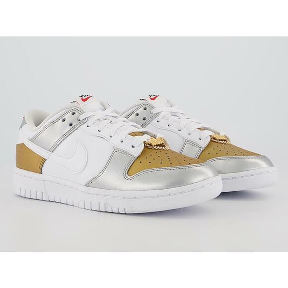NEW Nike Dunk Low SE Shoes Gold White Silver DH4403 700 - SIZE 7 WOMEN / 5.5 MEN main image 9